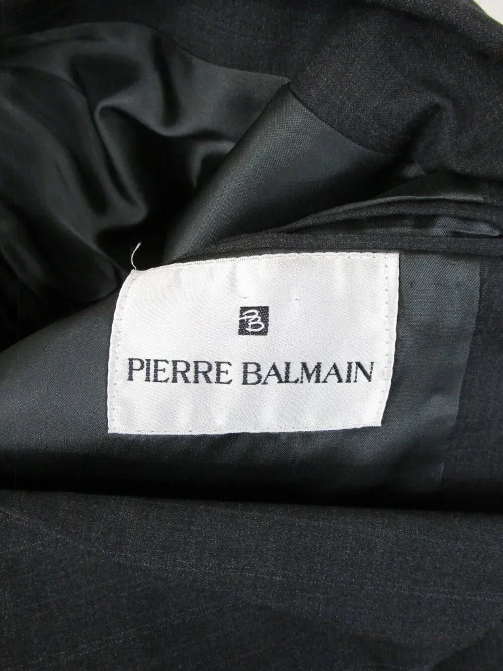 Vintage Pierre Balmain Gray Pinstripe Double Breast Wool Suit 40R Pants 30 X 30